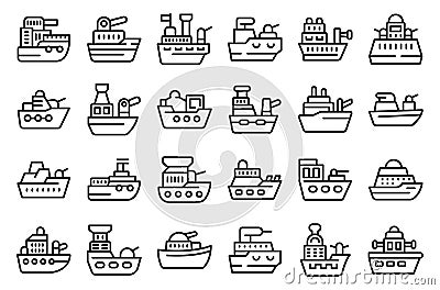 Warship icons set outline vector. Aircraft carrier Vector Illustration