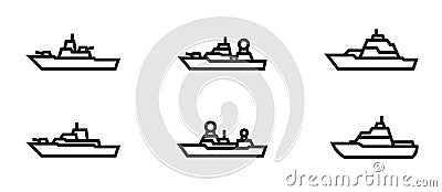 Warship line icon set. military ships and naval vessels Vector Illustration