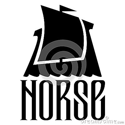 Warship of the Vikings. Drakkar logo, ancient scandinavian pattern and norse sign Valknut Vector Illustration