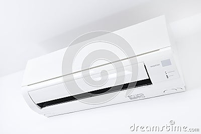 Warszawa, Poland January 30 2020:Mitsubishi air conditioning is installed on a white wall in the apartment. Editorial Stock Photo