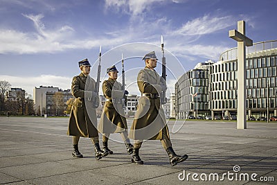 Warszawa / Poland -Representative Honor Guard Regiment of the Polish Armed Forces on the way to Tomb of the Unknown Soldier. Editorial Stock Photo