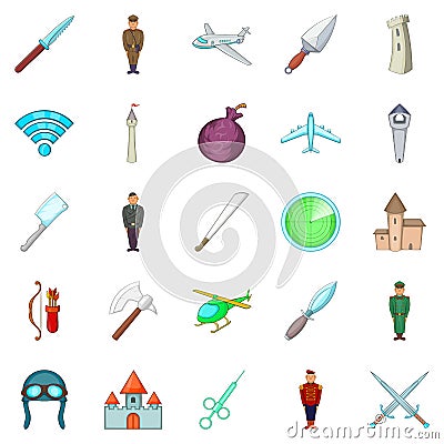 Wartime icons set, cartoon style Vector Illustration