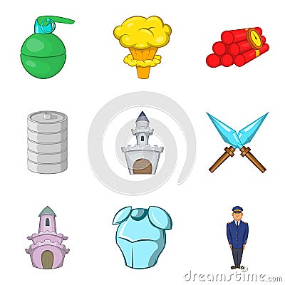 Wartime icons set, cartoon style Stock Photo