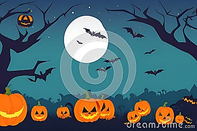 Funny Halloween pumpkin silhouette collection. illustration, dark background, ai generated Stock Photo