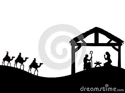 Walk of the three wise men over the desert to visit the newborn Jesus, and bring gifts Vector Illustration