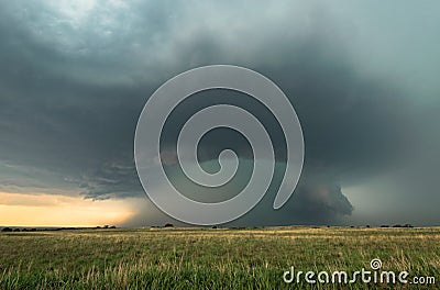 HP (High Precipitation) Supercell with a Green Core Stock Photo