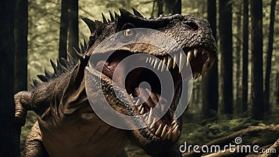 He was a vicious dinosaur, and he knew it. He had everything he wanted a mouth full of teeth Stock Photo