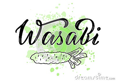 Wasabi black word on green watercolor background Vector Illustration
