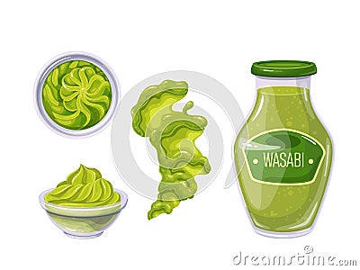 Wasabi in bottle and bowl Vector Illustration