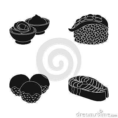 Wasabi sauce and ginger, salmon steak, octopus. Sushi set collection icons in black style vector symbol stock Vector Illustration