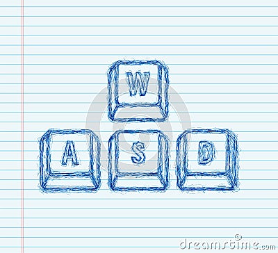 WASD computer keyboard sketch buttons. Desktop interface. Web icon. Gaming and cybersport. Vector stock illustration Vector Illustration
