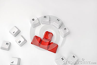WASD keyboard buttons. The concept of computer games, gaming and esports. Red and white buttons of the game keyboard. Stock Photo