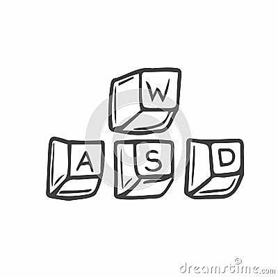 WASD keyboard keys used in PC video games. Gaming concept doodle Vector Illustration