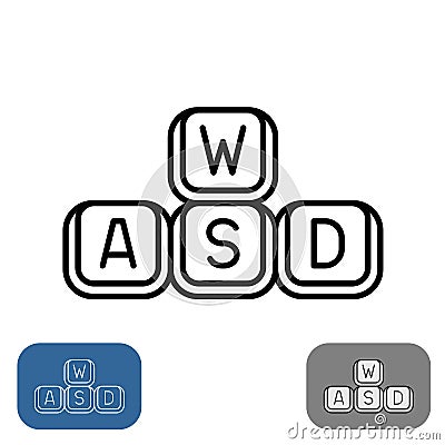 WASD keys set. Simple outline style gaming keyboard concept icon. Play buttons icon Vector Illustration