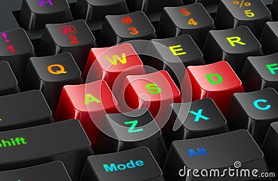 WASD red keys on a computer keyboard, 3D rendering Stock Photo
