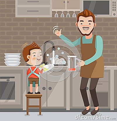 Wash dishes Vector Illustration