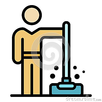 Wash floor disinfection icon color outline vector Vector Illustration