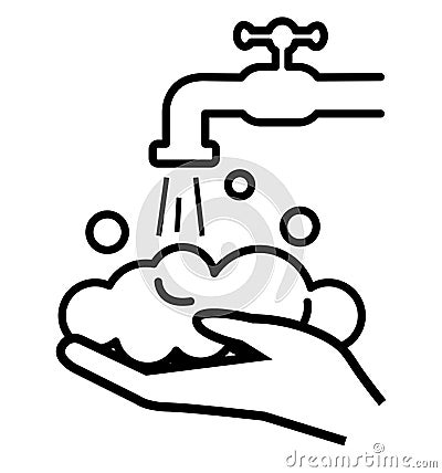 Wash hands line silhouette icon hands under the water tap vector illustration personal hygiene disinfection skin care Vector Illustration