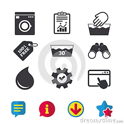 Wash icons. Machine washable at thirty degrees. Vector Illustration