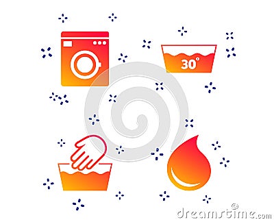 Wash icons. Machine washable at thirty degrees. Vector Vector Illustration