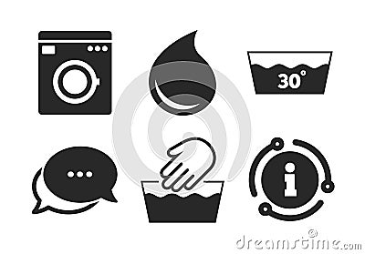 Wash icons. Machine washable at thirty degrees. Vector Vector Illustration