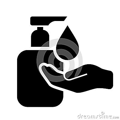 Wash and sanitise your hands, liquid soap vector icon Stock Photo