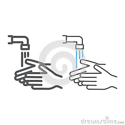 Wash your hands line and color line icon, wash and hygiene, washing hands sign, vector graphics, a linear pattern on a Vector Illustration