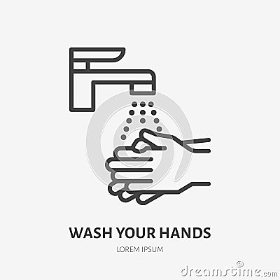 Wash your hands line icon, vector pictogram of personal hygiene. Disease prevention, hand disinfection illustration Vector Illustration