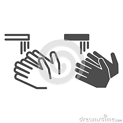 Wash your hands line and solid icon, coronavirus prevention concept, Washing hand under tap sign on white background Vector Illustration