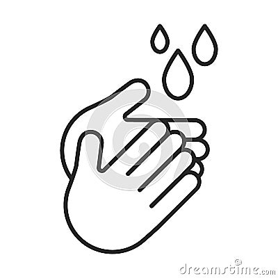 Wash your hands, outline icon, line. Hygiene, disinfection, hand treatment with water, sanitizer. Health care, disease prevention Vector Illustration