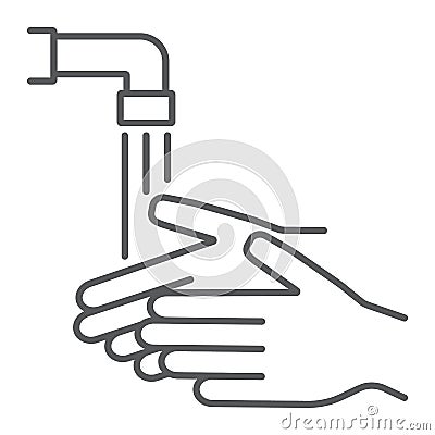 Wash your hands thin line icon, wash and hygiene, washing hands sign, vector graphics, a linear pattern on a white Vector Illustration