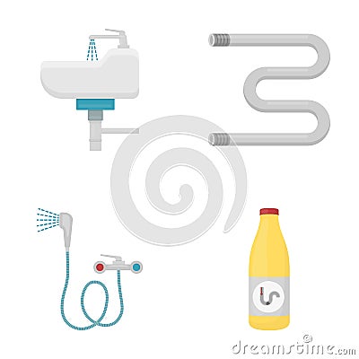 Washbasin, heated towel-dryer, mixer, showers and other equipment.Plumbing set collection icons in cartoon style vector Vector Illustration