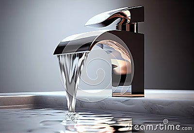 washbasin and metallic faucet with water drop at home Stock Photo