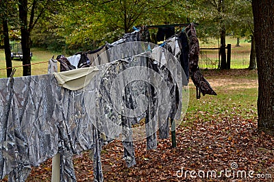 Washed and airing scent free hunting clothes Stock Photo