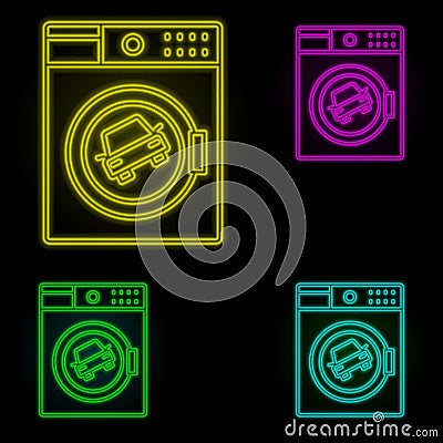 Washer car carwash neon color set icon. Simple thin line, outline of car wash icons for ui and ux, website or mobile Stock Photo
