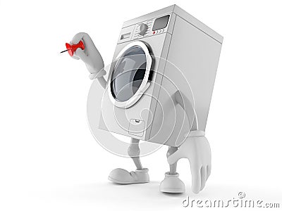 Washer character holding thumbtack Stock Photo