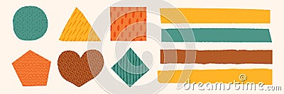Washi tape set with different patterns. Scotch, color patterned adhesive tape collection, different size pieces Vector Illustration