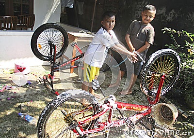 Washing bicycle Editorial Stock Photo