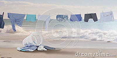 Washing and cleaning clothes . Mixed media Stock Photo