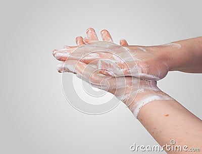 Washing or cleaning hands with soap. Stock Photo