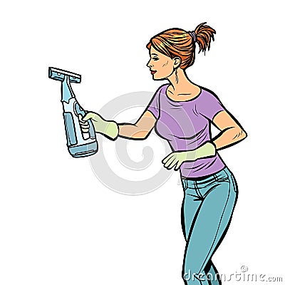 Washing cleaning sprayer, woman Vector Illustration