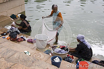 Washing clothes - Chettinad -Tamil Nadu - India Editorial Stock Photo