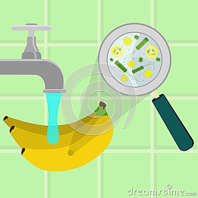 Washing contaminated banana Vector Illustration