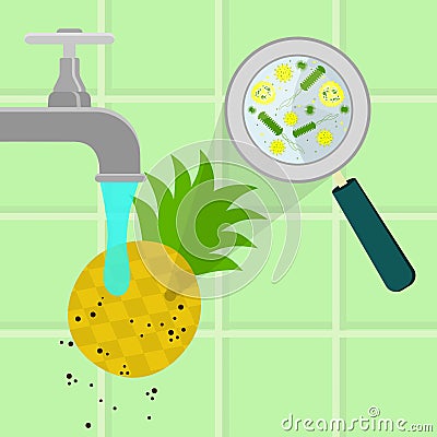 Washing contaminated pineapple Vector Illustration