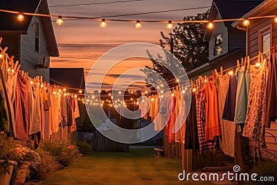 washing day. Clothes hanging on a clothesline to dry on clothespins Stock Photo