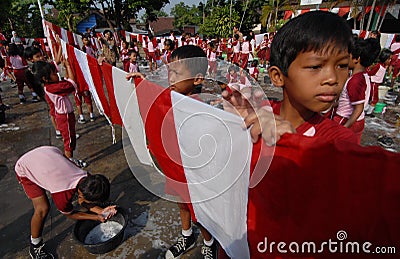 Washing flag Editorial Stock Photo