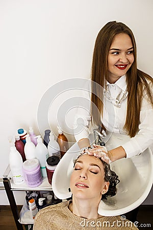 Washing hair in beauty salon Stock Photo