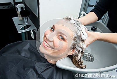 Washing hair in salon Stock Photo