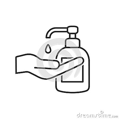 Washing hand with sanitizer line vector illustration. Vector Illustration