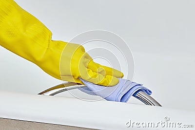 Washing handrail in bathroom is designed for the elderly. Caring for parents. Stock Photo